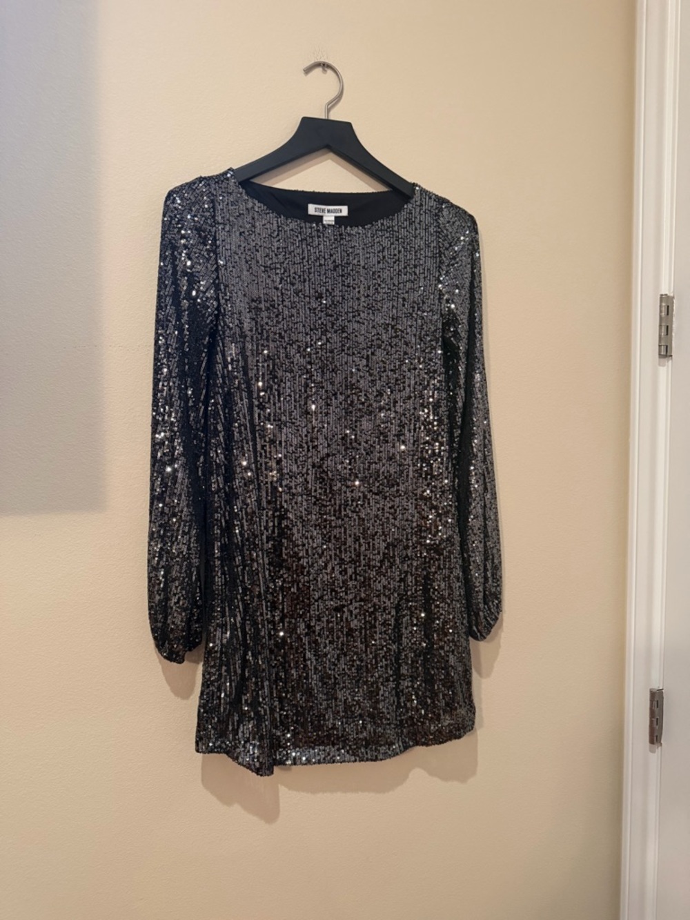 Steve Madden Black Sequin Long Sleeve Mini Dress